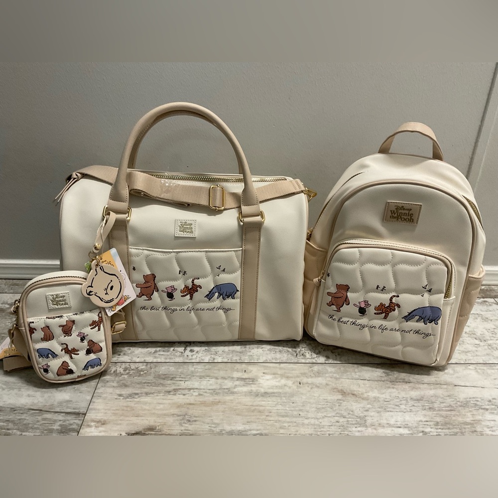 NWT Winnie the pooh weekender bag, backpack, and phone crossbody bag